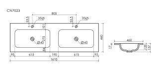 Раковина Ceramicanova Grace CN7023MB с двумя чашами 160 см чёрный матовый